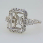 14K White Gold Semi Mount Ring Setting Emerald OCT 12x9mm Engagement Halo - Syzjewelry